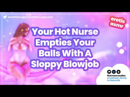 ASMR RolePlay Sua enfermeira quente ajuda você a esvaziar suas bolas apenas com um áudio de boquete glugging desleixado 
