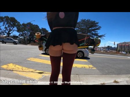 Teaser - Mini Miniskirt Twat Displaying Bum Out Longboarding !