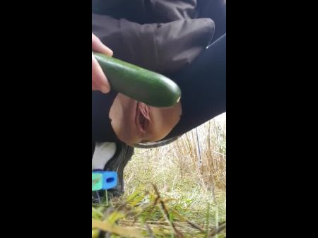 Crazy Little Milf Copulates A Zucchini Outside In Public By The Highway !