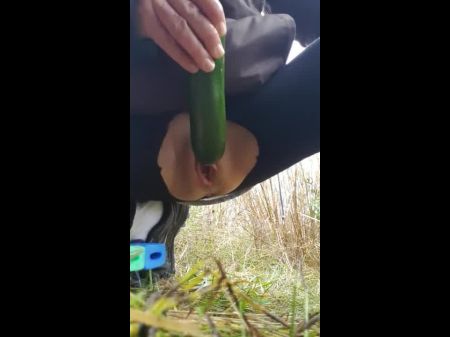 Ultra-kinky Little Milf Copulates A Zucchini Outside In Community By The Highway !