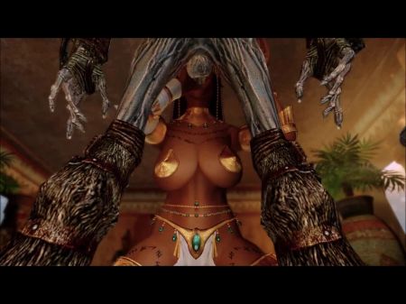 Die ägyptische Königin Carmella wird von Monster Skyrim 3d Hentai gefickt 