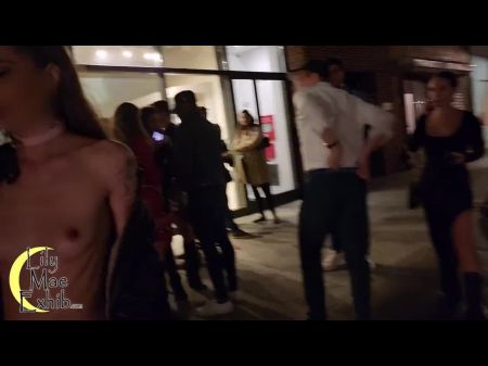 Insane Without Bra Thong Walk Through Crowded Fresh York Club District