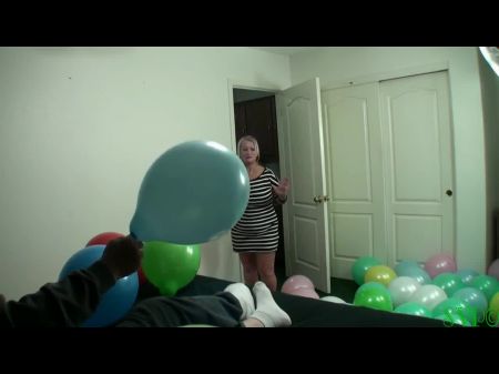 Mean And Unsightly Stepgrandma Smokes And Shags Stepgrandson While Busting Balloons