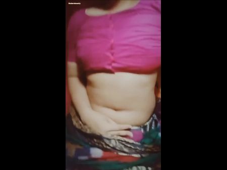 Bangladeshi Woman With Saree , Pink Half Top And Petticoat . Fingerblastings Twat For Self Fulfillment
