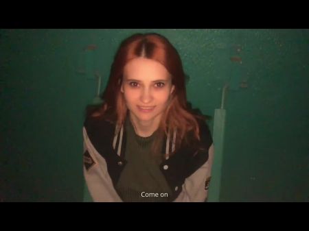 Ginger-haired Chick Blown In The Stairwell While Parents Were At Home