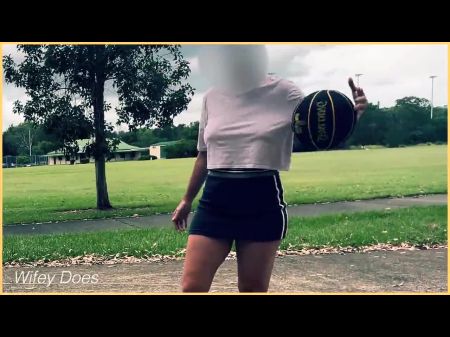 Wife Is Dared To Have Fun Basketball Without Bra And No Panties In A Brief Skirt
