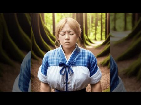 Mädchen, die Muskeln in der Wald -KI -Animation gewinnen, sieht real aus, aber nicht 