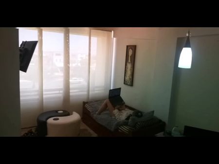 My Cousin Comes To Visit , She Remains The Night And I Catch Her Wanking While Seeing Porno