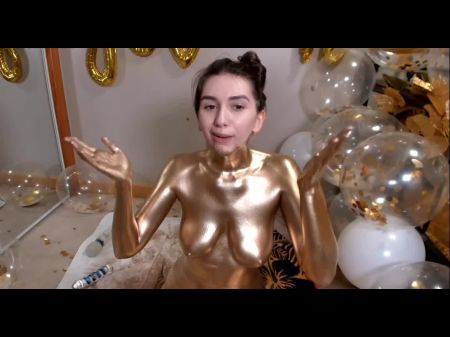 Cam Gals - Ultra-cute Bday Female In Gold Body Paint
