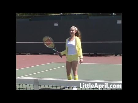 Splendid Youthful Girl Little April Playing Tennis