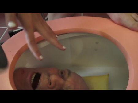 Rest Room Trash For Pedicures And Slobber ! Madame Carla Degrades Her Elder Gimp As A Pedicure Gimp And Spittoon !