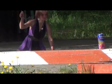 Drnk Russian Girl Funny Fulling Outdoor 