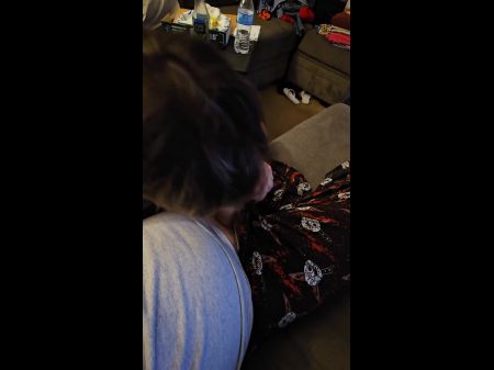 Netflix And Blowjob Almost Caught Giving Head His Man Meat On Couch