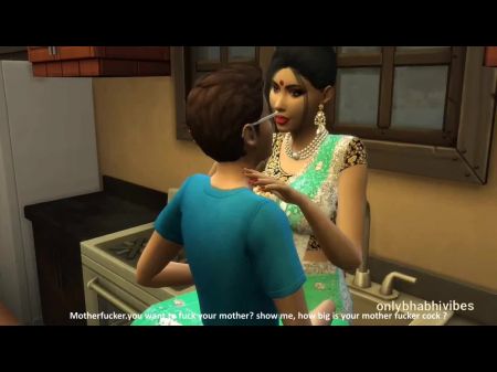 印度继母和继子厨房性爱在早晨印地语达蒂（Hindi Darty）印度