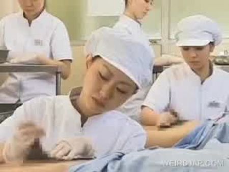 Japanische Krankenschwester arbeitet haariger Penis 