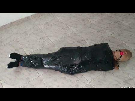 Gauze Mummified Lady In Tights Masked And Ball Ball-gagged