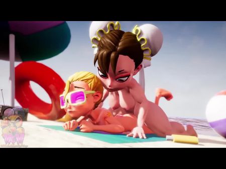 Futa Chun Li y Blondie en la playa 