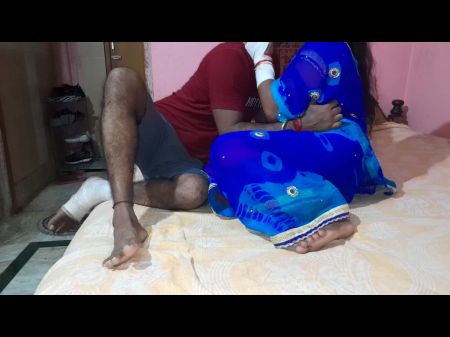 Indian Bhabi Wear Blue Saree And Pound Stiff By Devar