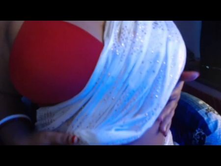 Wondrous Dame Takes Off Her Bra And Presses Her Knockers In Saree .