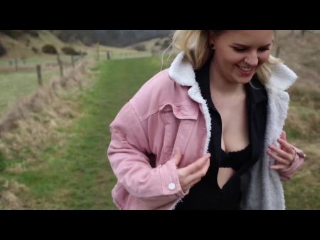 Gefangen öffentlicher Blow & Fuck, Blonde Milf Strips und nimmt eine riesige Gesichtsbehandlung im Freien 