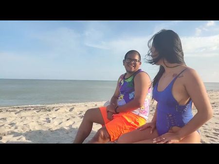 Latina Screws Her Stepbrother On The Beach