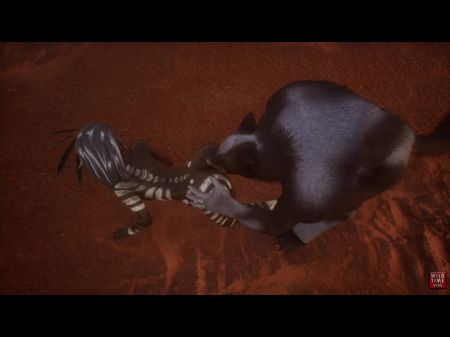 3D-Monster-Werwolf mit Stammesmädchen 