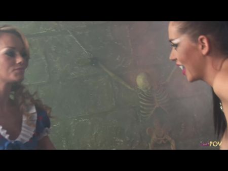 Wild Brunette Vampire Lady Wanking With A Excellent Dame In The Basement