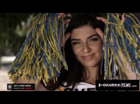 Chesty Brown-haired Cheerleader Cheers A Spunk-pump Right In Her Cunny