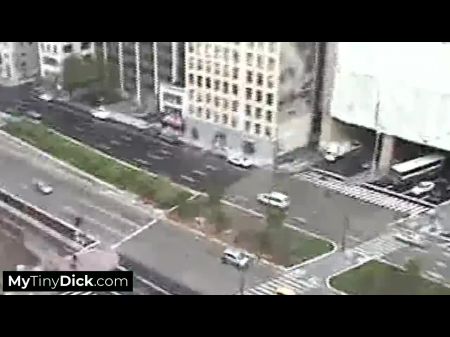 Playing With Herself On The Balcony And Willy Licking A Tiny Willy Outside