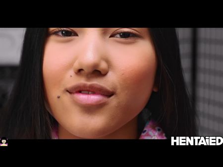 chica asiática ahegao masturbación con enorme consolador 