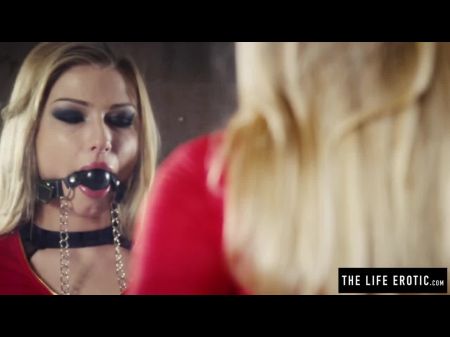 Female With Ball Gag And Nip Clips Shoves Faux-cock Up Bootie