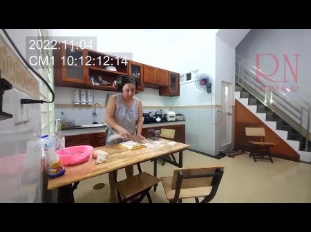 Ravioli Time ! A Naked Housekeeper Works In The Motel Kitchen . Depraved Housekeeper Works In The Kitchen Without Underpants .