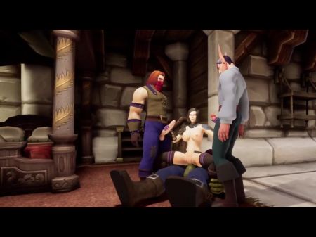 Mädchen nimmt Schwänze von Elfen, Menschen und Orks: Warcraft-Hentai-Parodie. 