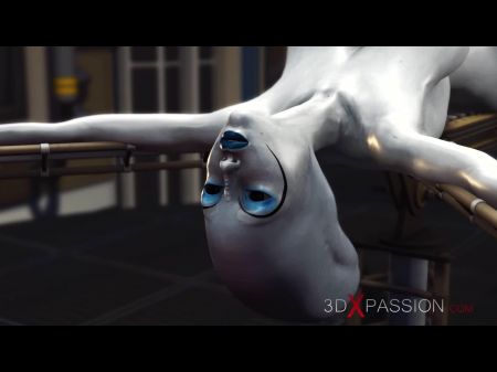 robot sexual futa juega con una extraterrestre en el laboratorio de ciencia ficción 