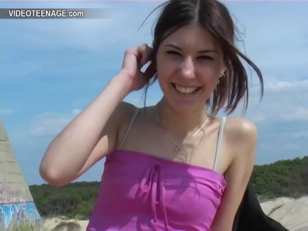 Uber-cute Eighteen Years Brunette Demonstrates Bushy Vulva At Beach