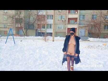 Bare Tomboy In A Fur Glaze Wags On A Sway In Winter