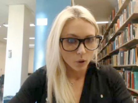 Adorable Blonde College Lady Flashing In The Library