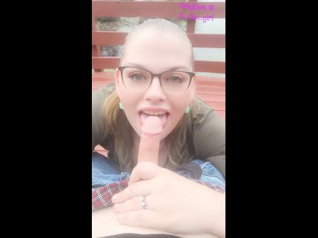Nerdy Fair Haired Bbw In Glasses Fellate Deep Throat On Knees In Public