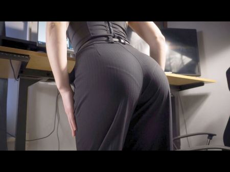 Amateur Assistant In Office Pants Teases Her Evident Thong Line