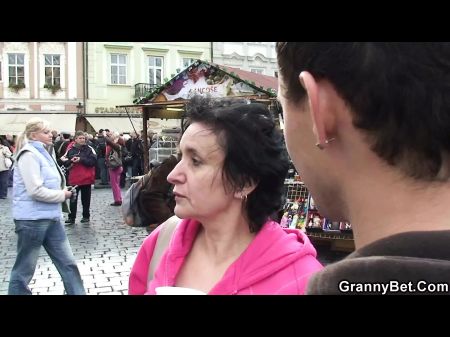 Elderly Tourist Grandmother Picked Up And Plowed By Super-naughty Boy