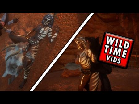 3d Monster Werewolf With Tribal Girl