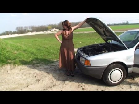 Hefty Aged Dark Haired In Sexy Outfit Smashing Outside